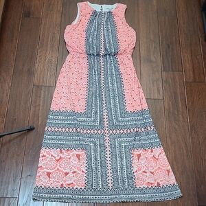 London Style Sleeveless Coral, Black a& White Maxi Dress size 12